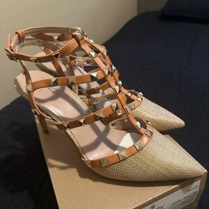 Mix No. 6 Gold and Tan Heels with Strappy Design
